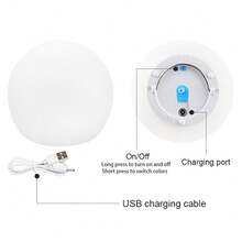 1PC LED 16 Color Luminous Ball Light USB Charging With Remote Control Adjustable Dimming Outdoor Courtyard Light For Garden Lawn Swimming Pool Camping Bedroom Decoration Lighting - 圓形水漂燈 - 查看 3