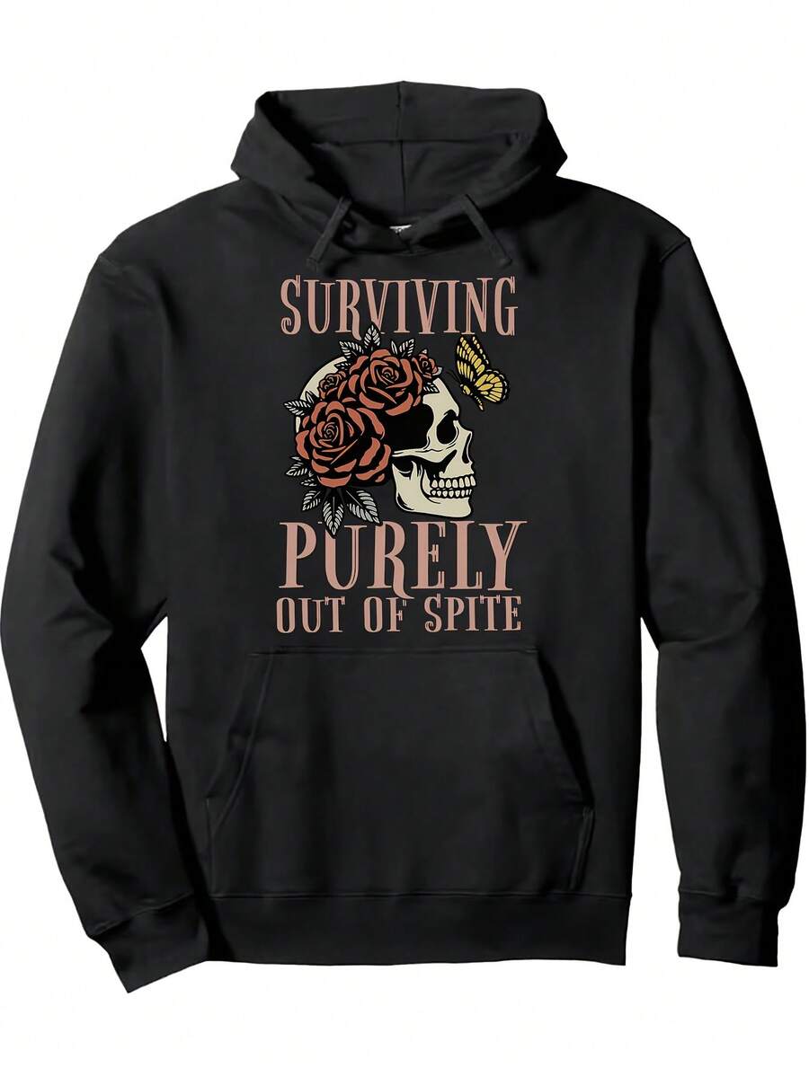 And Unisex This Little Light Of Mine Hooded Sweatshirt - Black With Lettering And Floral SkullCrossbones Back Design, Loose Fit Pullover Hoodie, Mid-Stretch Fabric, Adjustable Hood_537 - Black 16 - View 1
