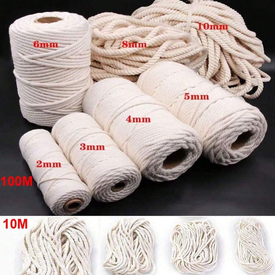 2/10/100m Natural Cotton Braided Rope, Twisted Cord, Weaving Craft, DIY Home Textile, Christmas Party Decor