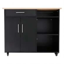 Kitchen Island Cart With Drawer & Doors, Mobile Kitchen Island On Wheels, Side Table For Kitchen Dining Room, Storage Cabinet - Black - 如圖45 - 查看 1