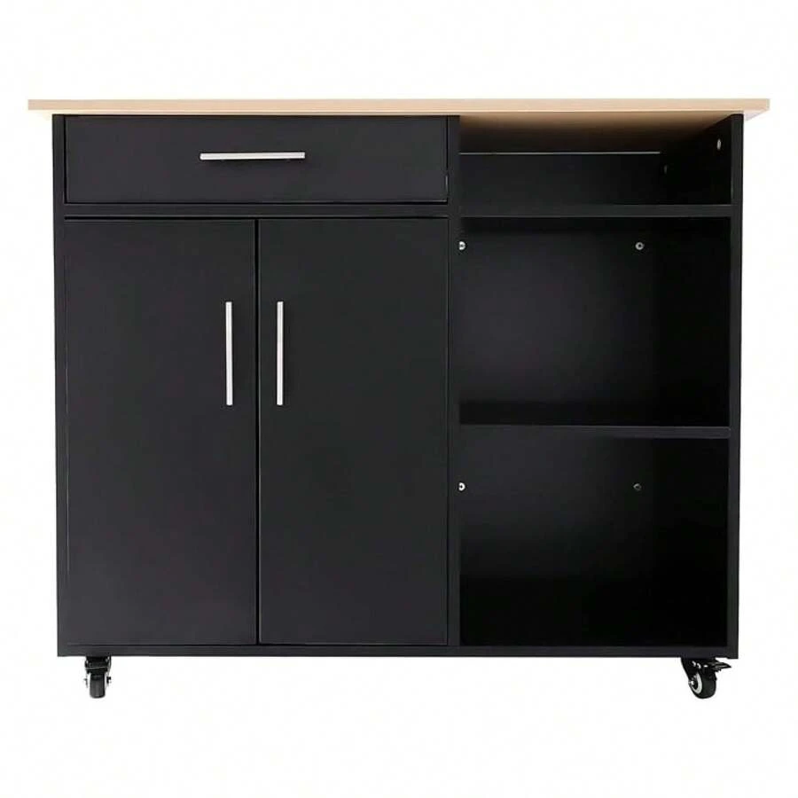 Kitchen Island Cart With Drawer & Doors, Mobile Kitchen Island On Wheels, Side Table For Kitchen Dining Room, Storage Cabinet - Black - 如圖45 - 查看 1