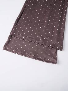 Women's 2 Piece Casual Outfits Long Sleeve O Neck Dot Print Tops Flared Pants Sets - Marrón - Ver 9