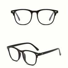1pc Minimalist Unisex Glasses Lightweight Black Frame Clear Lens Transparent PC Frame Eyeglasses - 黑色 - 查看 10