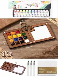 Conjunto de mini paletas de viagem com 6 peças (tintas não incluídas), kit de aquarela portátil, caixa de tinta com 8 compartimentos, caderno de desenho, prancheta e pincéis para artistas e estudantes, materiais de pintura para a volta às aulas, presentes de Halloween e Natal para amigos. - Multicolorido - Ver 16