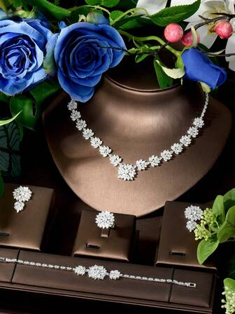 1 Set de joyería con girasol de circonita cúbica, adecuado como regalo de cumpleaños para mujeres