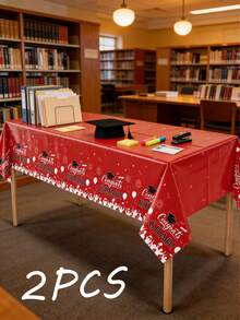 3pcs 137x274CM (53.94x107.87IN) Graduation Theme Tablecloth - Light Blue/Red/Purple/Green Base, Waterproof & Stain-Resistant, "Congrats GRAD" Text + Graduation Cap Print, Plastic Material, Suitable For Graduation Party, Promotion Ceremony, Campus Celebration Events And Daily Use - Red - View 8