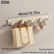 1个黑色/白色/灰色时尚方形壁钩 - 可选3/4/5/6个挂钩，圆角设计防止勾住衣物和物品，铝合金挂钩板搭配加厚ABS挂钩，承重力强，多场景挂钩架：浴室（毛巾/衣物）| 玄关（钥匙/杂物）| 门后（衣架）| 卧室 - 彩色 - 查看 12