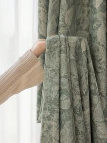 1pc French Jacquard Leaf Print Blackout Curtain, High-End Luxurious Retro Window Curtain Decor For Bedroom And Living Room