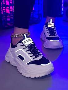 Chunky Sneakers For Women – White & Black Dad Shoes With Thick Sole, Comfortable Fashion Sneakers - Đen và trắng - Xem 2