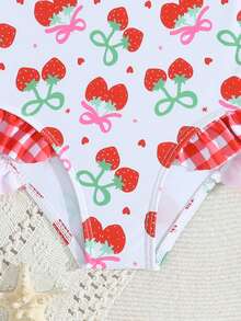 1件可爱草莓印花女童连体泳衣 - 彩色 - 查看 3