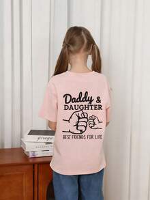 Tween Girls Letter Graphic Round Neck Short Sleeve T-Shirt Top, Summer - Pink - View 3