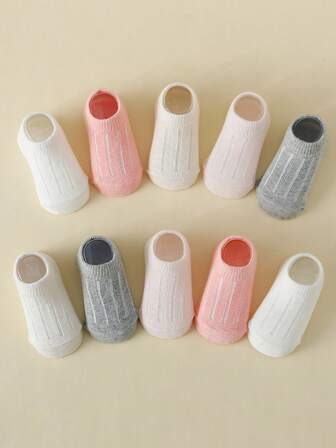 5 Pairs Baby/Toddler Solid Color Breathable Ankle Socks, Spring/Summer