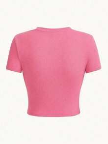 Women's Y2K Pink Skull Crop Top, Short Sleeve Skeleton Print Tee, Casual Punk Gothic Slim Fit T-Shirt For Summer - Pink - View 3