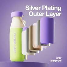 CHAKO LAB - Botella de agua de acero inoxidable con aislamiento térmico y dos correas, sin BPA, a prueba de fugas, botella de 50 ml con tapa de boquilla y pajita, pudín de leche - Queso Melón - Ver 4