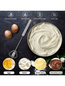 [1pc Multifunctional Whisk & Frother] 1pc Multifunctional Stainless Steel Whisk & Milk Frother, Home Baking Tools, Cream Egg Hand Blender, Household Push Blender Blender - Egg Whisk, Milk Frother, Hand Push Blender Blender Multi-Tool Cooking And Baking: Blender For Baking Cooking  Home And Living New In Cocina Kitchen Essentials Kitchen Gadgets  Kitchen Accessories Cooking Utensils Baking Supplies - 銀色 - 查看 4