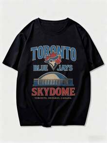 Vintage-Style  SkyDome T-Shirt – Retro Baseball Graphic Tee - 黑色 - 查看 1