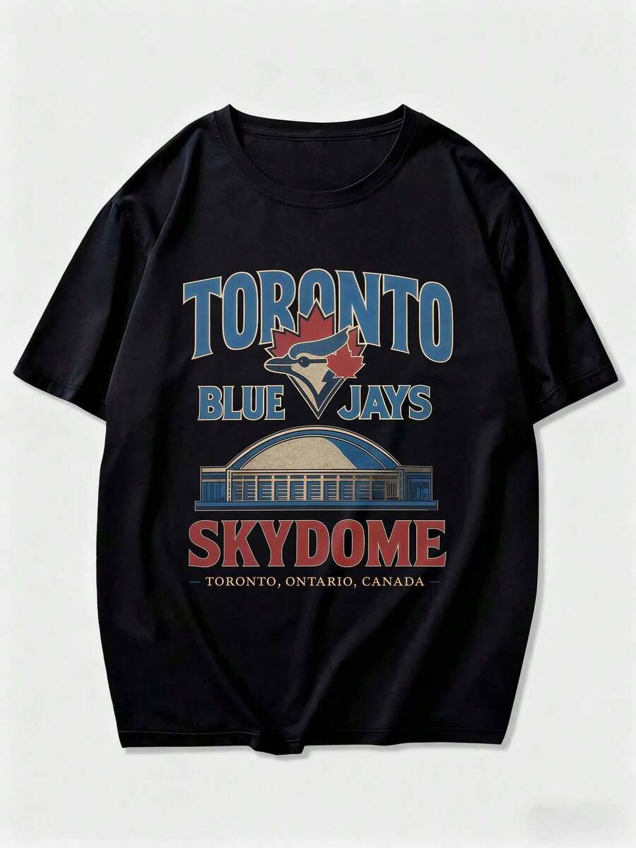 Vintage-Style  SkyDome T-Shirt – Retro Baseball Graphic Tee - 黑色 - 查看 1