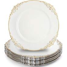 一套白色餐具，带金色镶边，包括 7.5 英寸甜点盘和 10.25 英寸餐盘，易于清洁和重复使用，非常适合圣诞节、婚礼、生日、新娘送礼会、派对、烧烤、万圣节、感恩节等场合。 - 彩色 - 查看 8