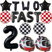1 Set Of 16" "Speed 1/2/3" Balloons - Black & White Racing Theme Birthday Party Poster, Checkered Flag Pattern, Racing Theme Party Decor, Vintage Race Car Birthday Party, Birthday Party Supplies - Black - View 20