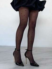 1 Pair Women's Ultra-Thin Black Pantyhose - Heart Pattern, Elastic Smooth Texture Sexy Stockings, Suitable For Daily, Formal Occasions And Romantic Valentine's Day - Multicolor - View 4