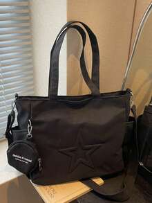 Dedoo 新款时尚休闲帆布星形图案手提包，带零钱包，女士办公包 - 黑色 - 查看 3