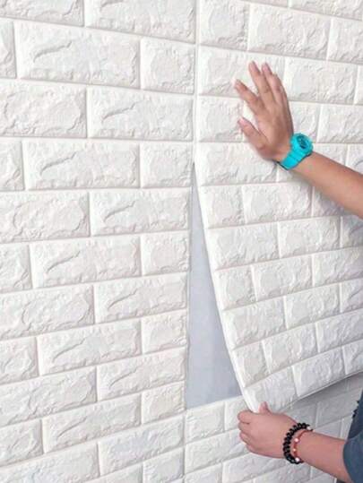 1/10/20/40/50pcs 3D Foam Brick Textured Wall Stickers, Waterproof Self-Adhesive Wallpaper, Living Room Decor Wall Stickers, Home Decor Wall Covering Material, Birthday Graduation Gift, Bathroom Decor, Bedroom Decor, Room Decor, House Decor, Home Decor, Living Room Wallpaper