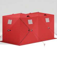 CuisinSmart Ice Fishing Shelter,1-2 Person Pop-Up Ice Fishing Tent 210D Ice Fishing Tent,Portable Hub-Style Shanty With Carrying Bag,Zippered Door,Wind Rope & Anchors - 141.73*70.8*77.74 INCH | Red - View 1