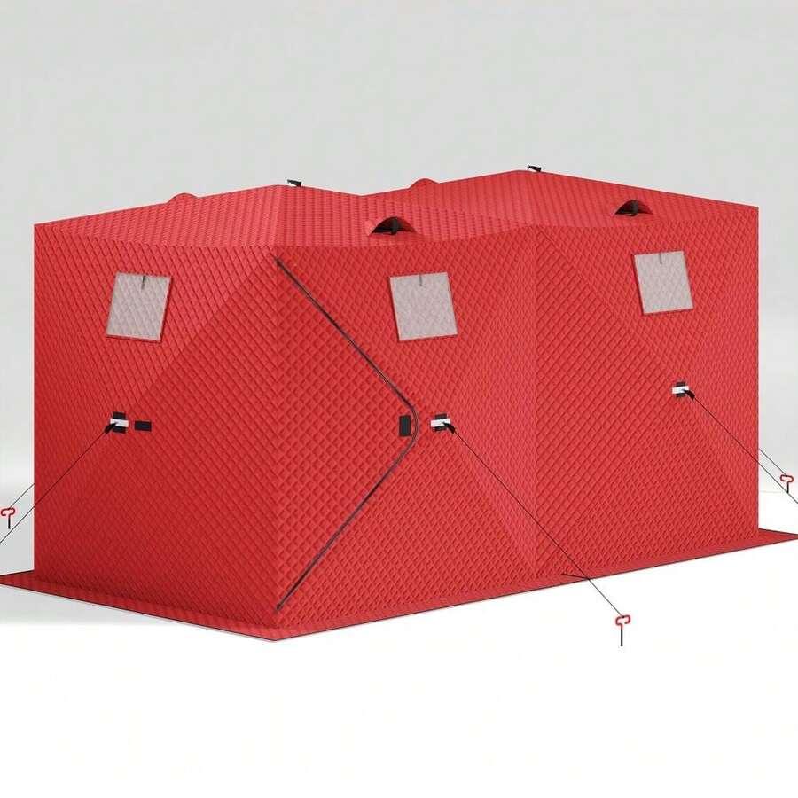 CuisinSmart Ice Fishing Shelter,1-2 Person Pop-Up Ice Fishing Tent 210D Ice Fishing Tent,Portable Hub-Style Shanty With Carrying Bag,Zippered Door,Wind Rope & Anchors - 141.73*70.8*77.74 INCH | Red - View 1