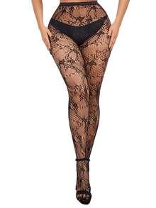 Medias altas para mujer - Corazón, rejilla, sobre la rodilla, sexy calado, medias altas con forma de corazón, subcultura oscura, medias de seda negra de rejilla - Negro - Ver 2