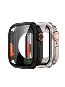 Titanium Metal Screen Protector Case, Front And Back Cover Compatible With Apple Watch Series 9/8/7/6/5/4/SE 2, 45mm 41mm 44mm 40mm - Black - View 3
