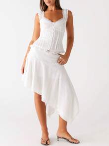 Women Solid Color Lace Tank Top Cute Y2K Lace Crop Vest Casual Square Neck Open Front Cami Top Summer Streetwear - 白色 - 查看 7