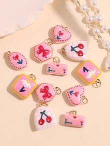 1件甜美浪漫粉色花朵、心形、樱桃吊坠项链，可爱信封蝴蝶结装饰首饰礼品 - 彩色 - 查看 4