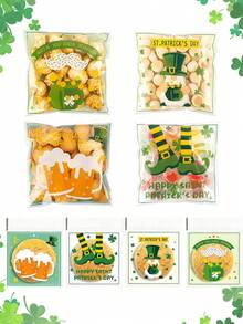 透明圣帕特里克节自封袋，塑料圣帕特里克节糖果礼品袋，零食饼干袋，派对礼品用品，三叶草图案礼品袋，节日糖果包装袋 - 彩色 - 查看 5