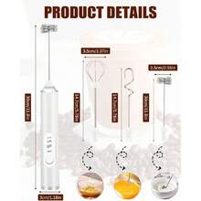 Espumador de Leche,Acero Inoxidable Portátil Batidor de Eléctrica, Agitador de Café, Mano 3 velocidades Ajustables con 3 Batidores de Acero Inoxidable, para Espuma de Leche Cafés, Familia (Blanco),37498875 - Champán - Ver 2