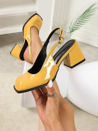 女士复古法式玛丽珍鞋，新款春季高跟鞋，韩版性感搭扣小皮鞋，纯色性感优雅方头粗跟高跟鞋