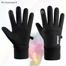 Guantes de lana cálidos con dedos completos para hombre, resistentes al agua, para ciclismo, deportes al aire libre, correr, motocicleta, esquí, pantalla táctil - A14 - Ver 5