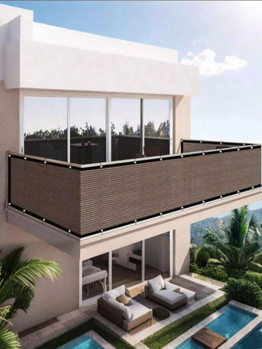 1pc Heavy Duty Outdoor Backyard Privacy Screen, Sun Shade Wind Resistant Mesh Fence With Eyelets, Outdoor Wind Blocking Privacy Screen, Backyard UV Blocking - Brown - View 1