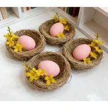Easter Decoration Woven Straw Bird Nest, Handmade Mini Birdhouse, Matching Prop For Easter Egg Ornaments, 5 Sizes Optional - Brown - View 5