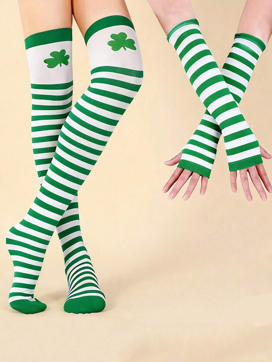 1 Set St. Patrick's Day Striped Socks, Women's Party Costume Accessories