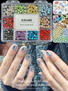 KIRAME 240颗12色4x6mm长方形尖底水钻套装 | 含点钻笔，高光泽K9玻璃美甲宝石，适合DIY、美甲沙龙、美甲师 | 圣诞节、新年、情人节美甲及礼品创意 - 彩色 - 查看 2