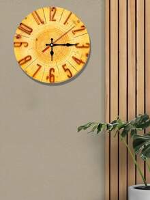 1pc Modern Minimalist Wooden Tree Stump Growth Ring Wall Clock - Silent Swiss Quartz Movement, 10/12 Inch Round Analog Clock With Hands And Gold Numerals, Faux Wood Plastic Frame, Suitable For Bedroom, Living Room, Office, Kitchen - Multicolor - View 2
