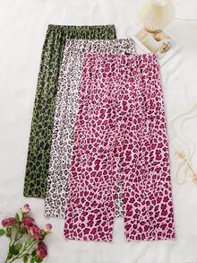 3pcs Plus Size Women Leopard Print Casual Butterfly Decor Lounge Pants Set, Suitable For Winter - Multicolor - View 2