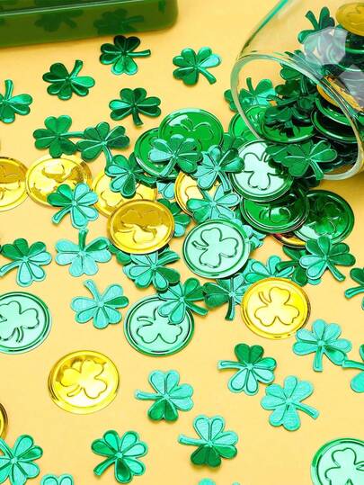 1 Pack 15g St. Patrick's Day Confetti, Green & Gold Shamrock Table Decor, Metallic Foil Glitter Lucky Coins & Shamrock Confetti, For Irish St. Patrick's Day Party Decorations, Birthday Party Supplies.