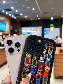 Estuche para teléfono con patrón colorido de logotipos de equipos de la  Compatible con estuches para teléfonos   17  16 Pro Max  15 Pro Max  13 y  12 A prueba de golpes, caídas y rayones Un gran regalo para familiares, amigos, seres queridos, novios/novias y para Navidad - Negro - Ver 4