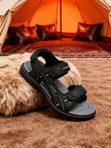 Men's New Breathable Lightweight Sports Sandals, Adjustable Hook & Loop Closure Non-Slip Beach Outdoor Hiking Casual Sandals - Black - View 4