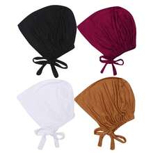 Awegeo 女士头巾内衬 - 可调节系带头巾，柔软透气休闲头巾，适合日常佩戴，灵感源自护发底帽睡眠帽 - 黑色 - 查看 9