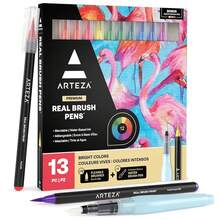 Real Brush Pens, Set Of 12, Bright Tones, Blendable Watercolor Markers And 1 Water Brush, Art Supplies For Schoolsss, Home, And Office - 明亮的色彩 - 查看 1