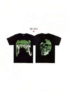 2025 Revenge Streetwear Essential- Vintage Smoke Skull Graphic Couple's Tee In American Cut Short Sleeve Fit - 黑色 - 查看 1