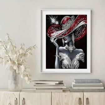 5D Full Drill Diamantmålning - Mode Dam Porträtt Diamant Konst Kit - Rund Akryl Strass Broderi, Komplett Set DIY Hantverk För Nybörjare, Ingen Ram, Lämplig För Att Dekorera Vardagsrum, Sovrum Och Kontor, Handgjord Gåva, Väggdekor Konst, Ramlös, Flera Storlekar Finns