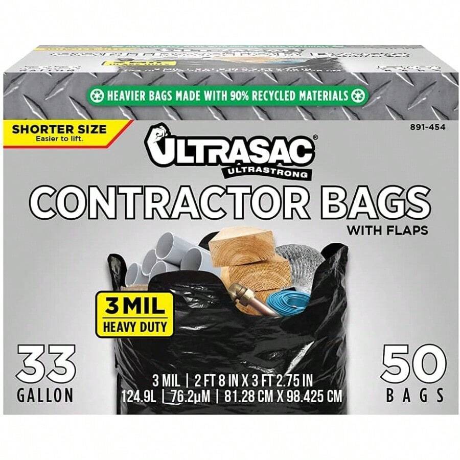 Bolsas de basura para contratistas ultrasac paquete de 50 corbatas resistente 3 mil de grosor 39 x 32 pulgadas versión más corta de 33 galones en negro para industrial comercial profesional construcción césped hojas y más - Burdeos - Ver 1